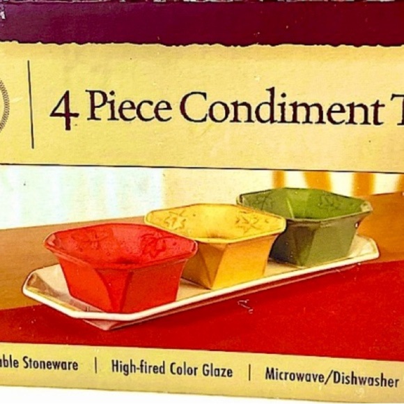 Vintage Stoneware 4 Piece Condiment Tray - Picture 2 of 12